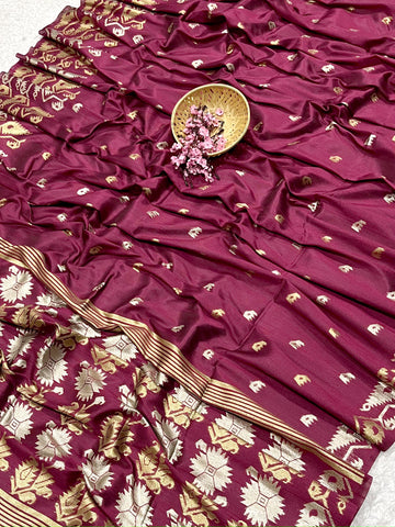 Semi Pure Tussar Silk Weaving Maroon Saree