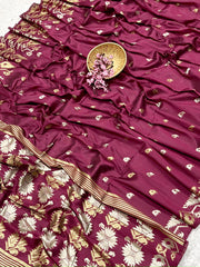Semi Pure Tussar Silk Weaving Maroon Saree