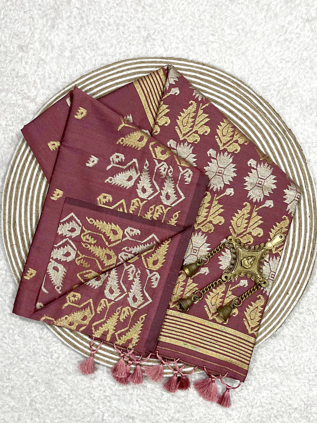 Semi Pure Tussar Silk Weaving Light Maroon Saree