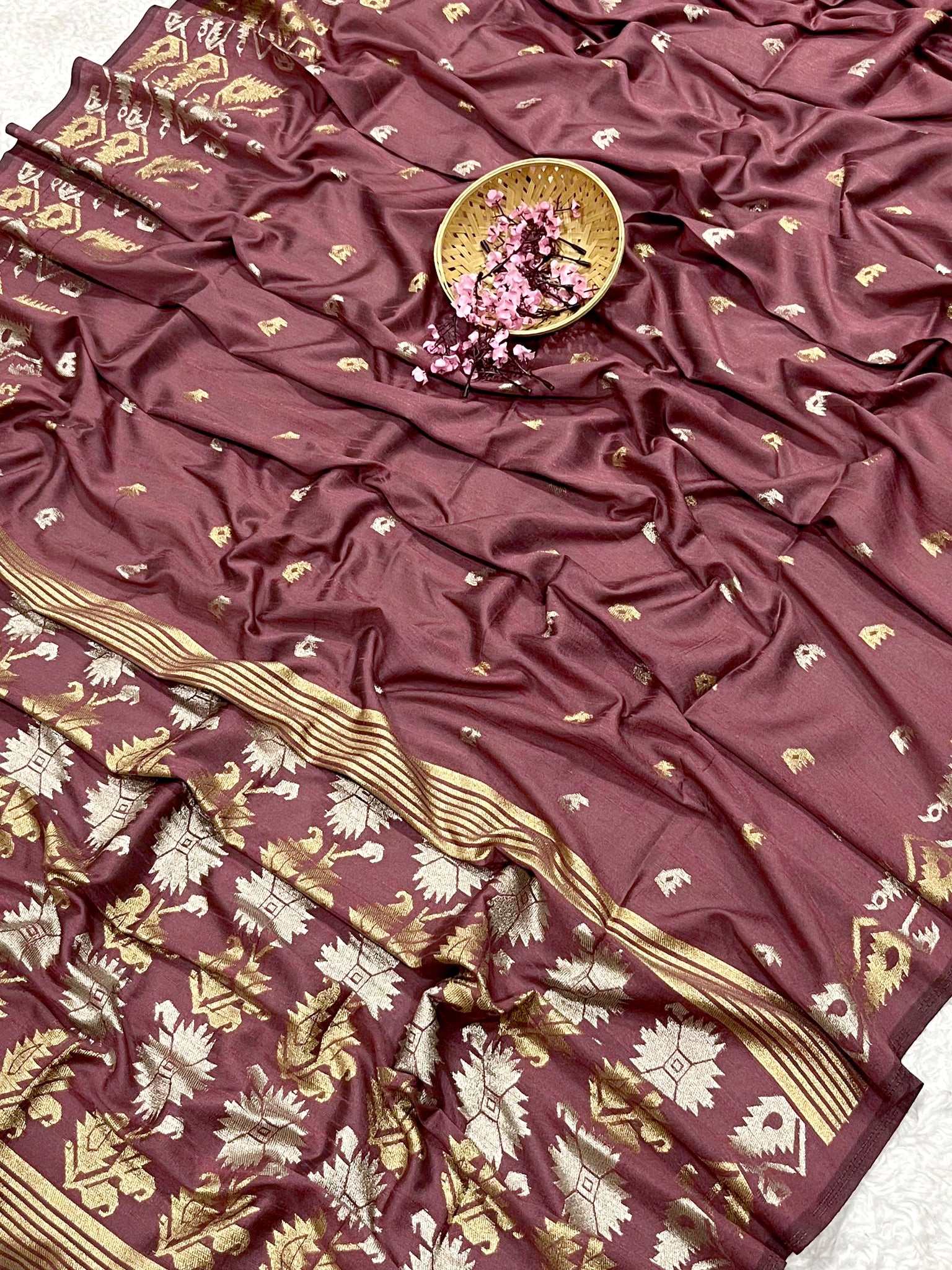 Semi Pure Tussar Silk Weaving Light Maroon Saree