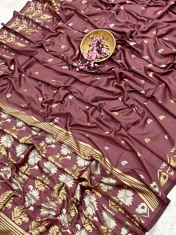 Semi Pure Tussar Silk Weaving Light Maroon Saree