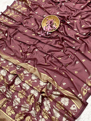 Semi Pure Tussar Silk Weaving Light Maroon Saree