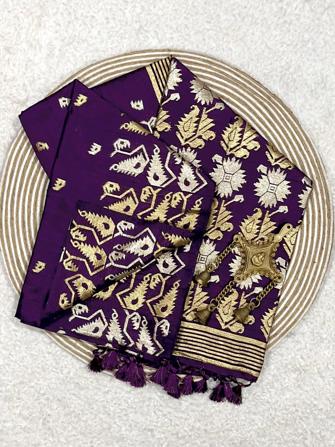 Semi Pure Tussar Silk Weaving Purple Saree