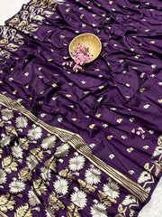 Semi Pure Tussar Silk Weaving Purple Saree