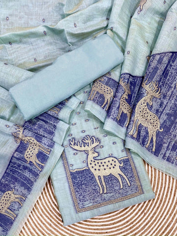 Presenting New Concept Unstitched Blue-sky Dress