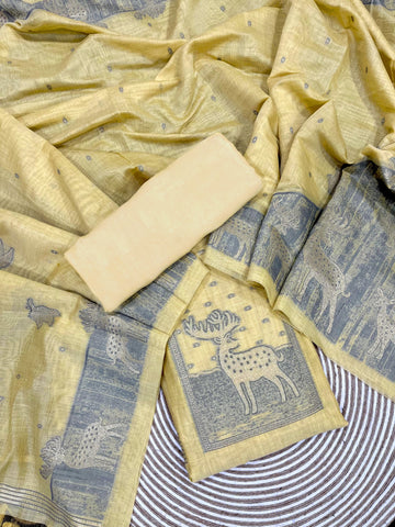 Presenting New Concept Unstitched Yellow-blue Dress