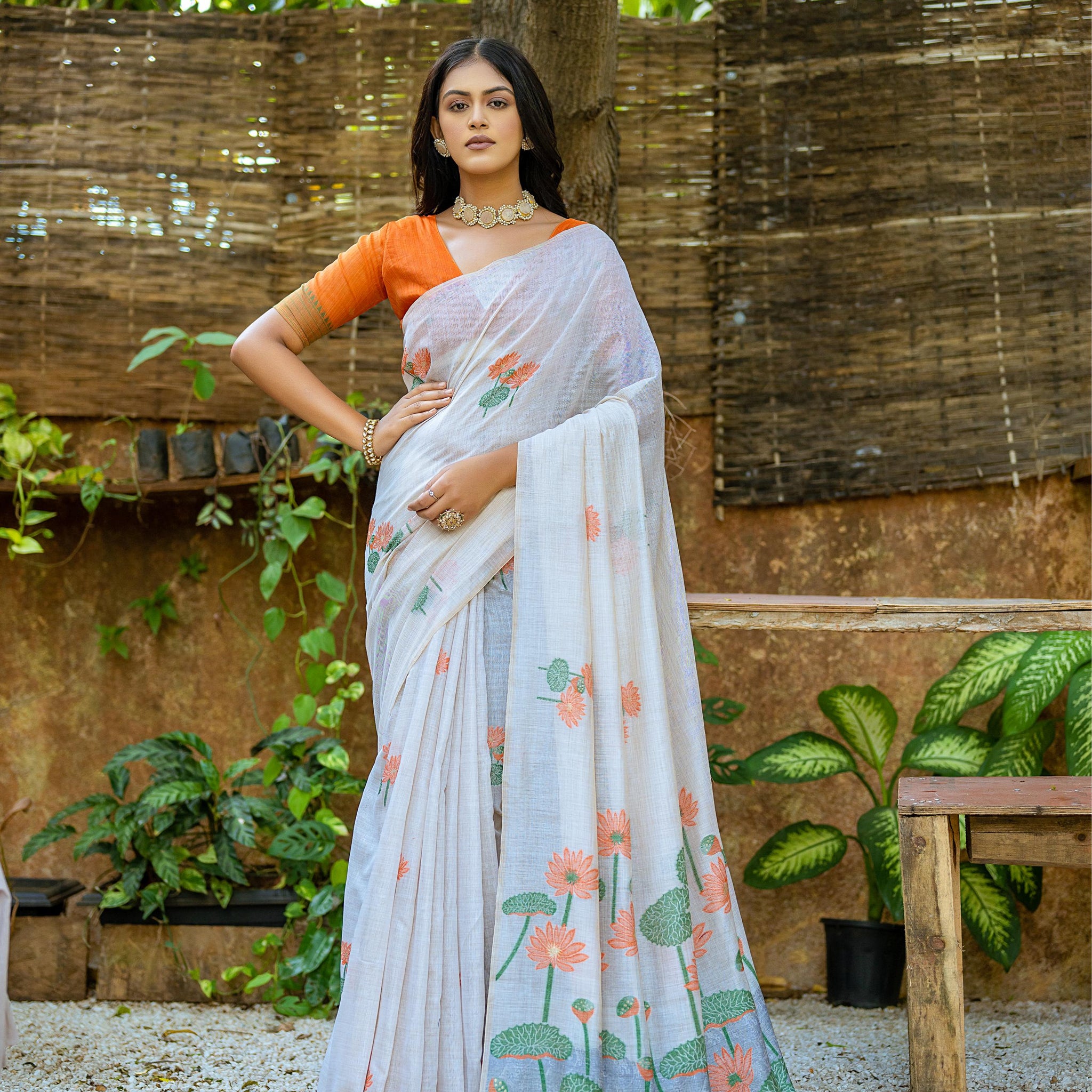 Premium Soft Muga Silk Orange Saree