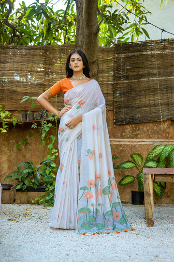 Premium Soft Muga Silk Orange Saree