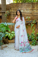 Premium Soft Muga Silk Pink Saree