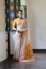 Premium Soft Muga Cotton Saree With Yellow