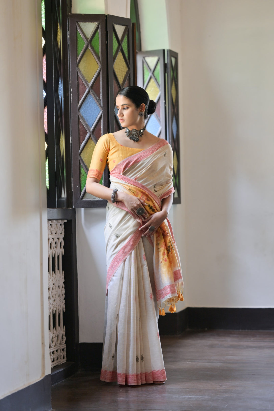 Premium Soft Muga Cotton Saree With Yellow
