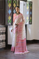 Premium Soft Muga Cotton Saree With Pink Bloues Piece
