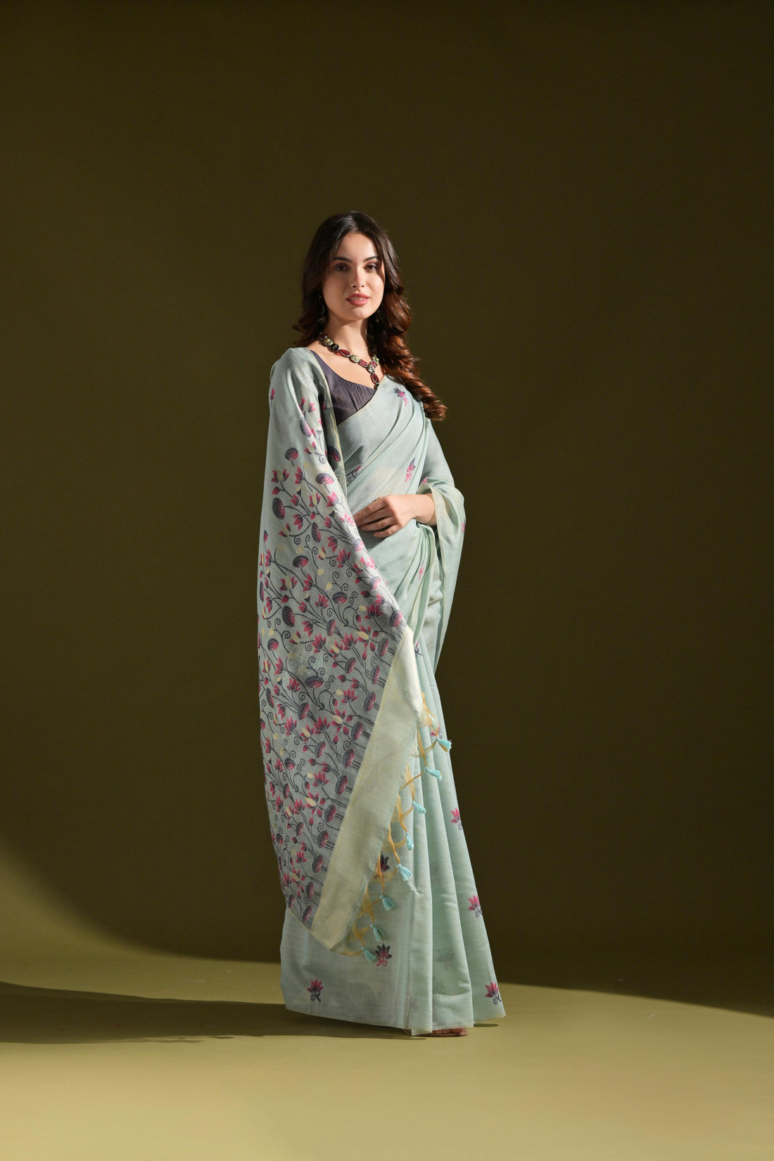 Premium Soft Muga Cotton Firozi Saree