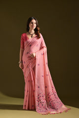 Premium Soft Muga Cotton Pink Saree
