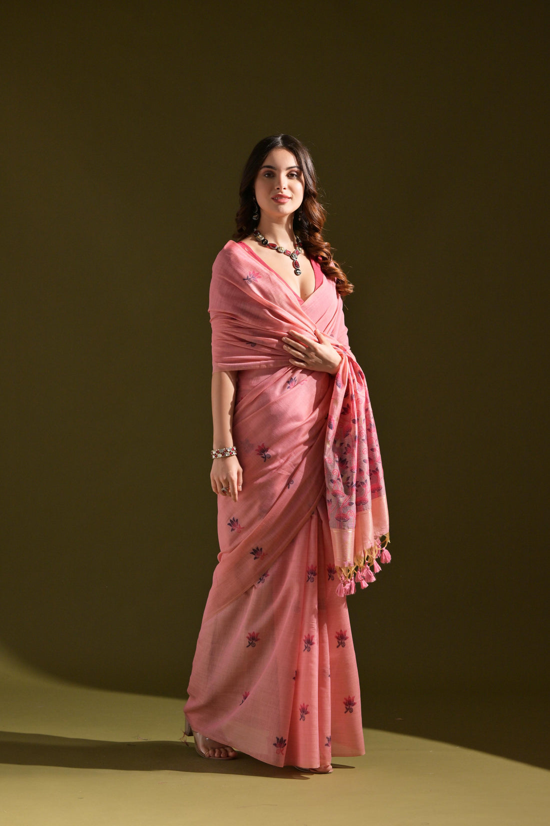 Premium Soft Muga Cotton Pink Saree