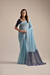 Premium Soft Jamdani Sky Blue Saree With Bloues Piecs