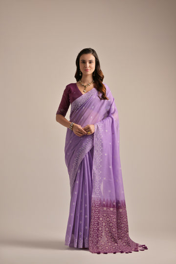 Premium Soft Jamdani Saree With Purple  Bloues Piecs