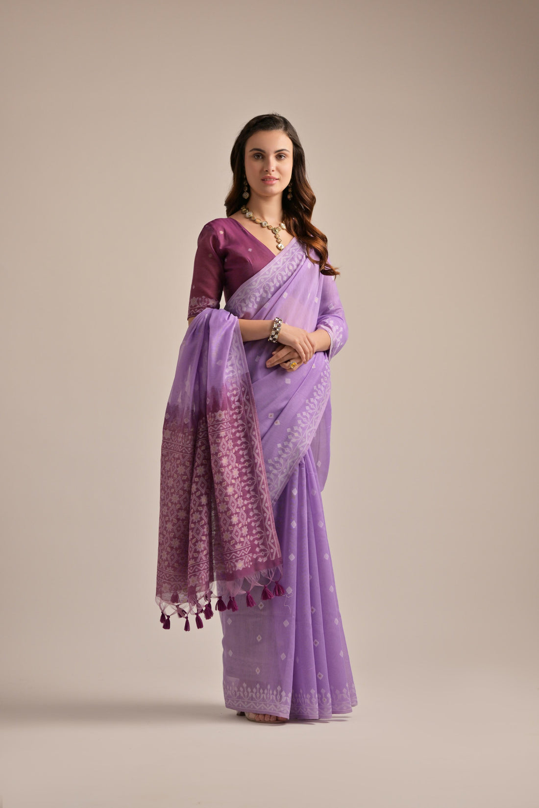 Premium Soft Jamdani Saree With Purple  Bloues Piecs