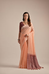 Premium Soft Jamdani  Peach Saree With Blouse Piece
