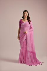 Premium Soft Jamdani Saree With Pink Bloues Piecs