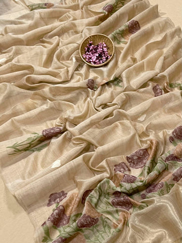 Premium Soft Muga Cotton Offwhite Saree