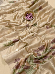 Premium Soft Muga Cotton Offwhite Saree