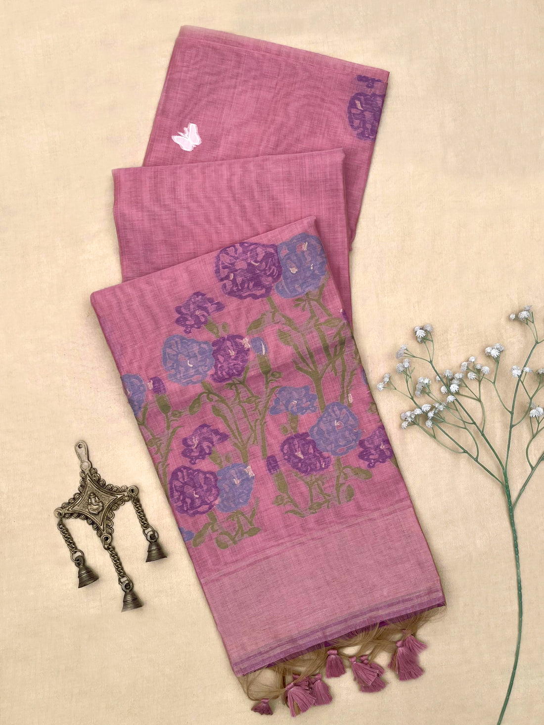Premium Soft Muga Cotton Pink Saree