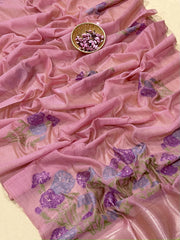 Premium Soft Muga Cotton Pink Saree