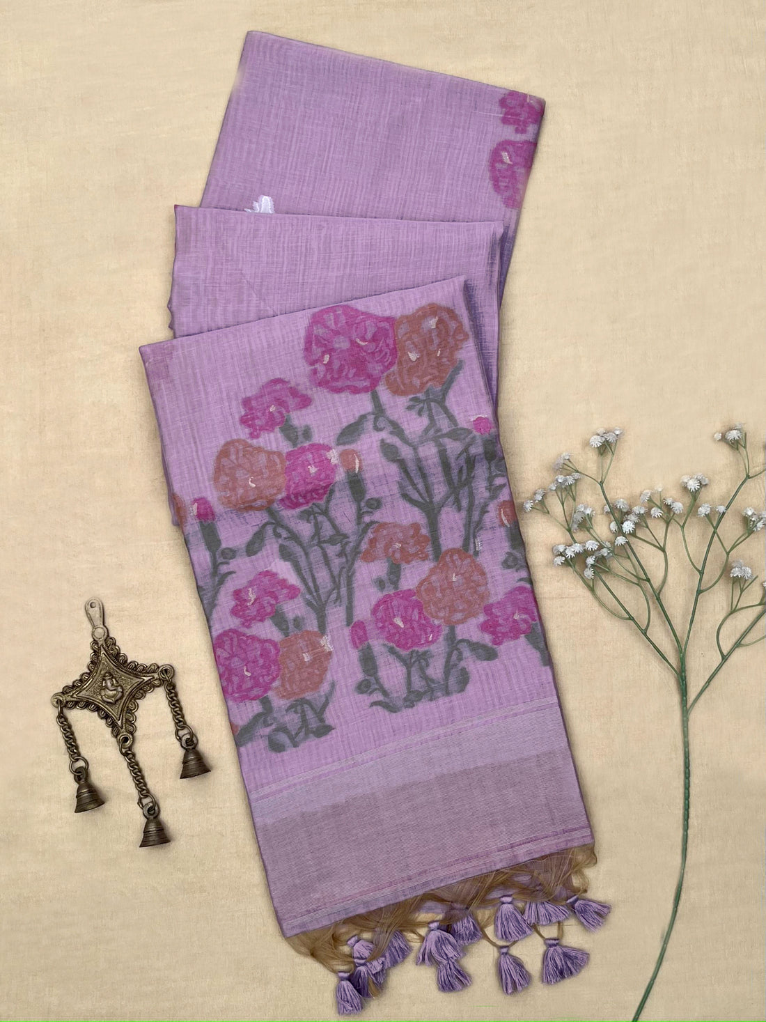 Premium Soft Muga Cotton Purple Saree