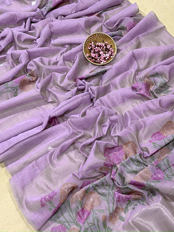 Premium Soft Muga Cotton Purple Saree