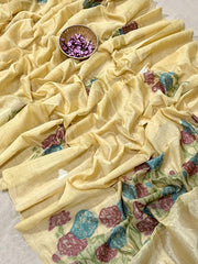 Premium Soft Muga Cotton Yellow Saree