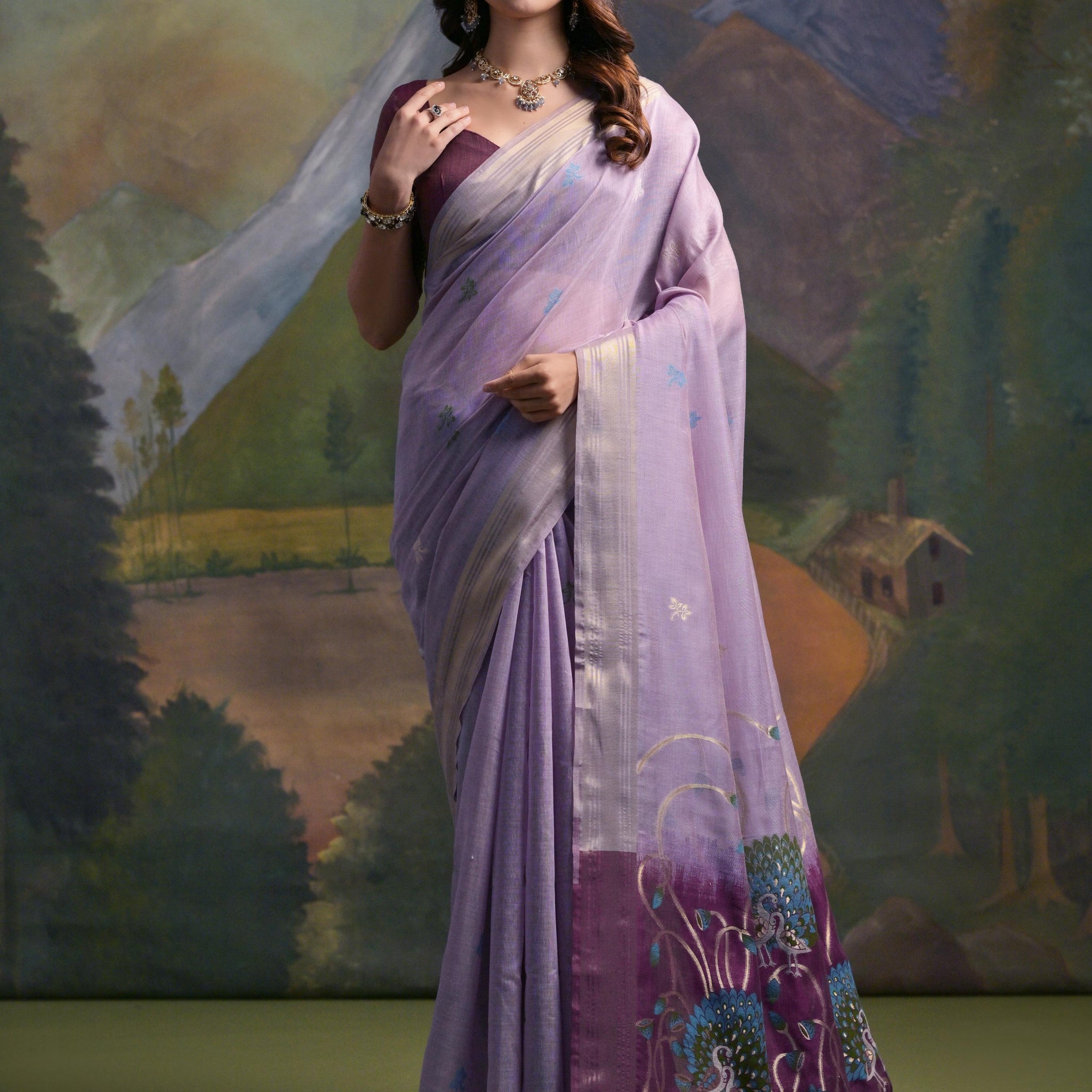 Premium Soft Muga Cotton Levender Saree