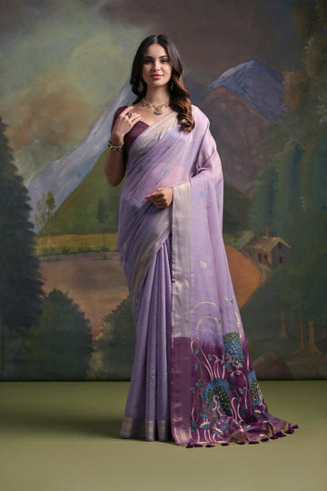Premium Soft Muga Cotton Levender Saree
