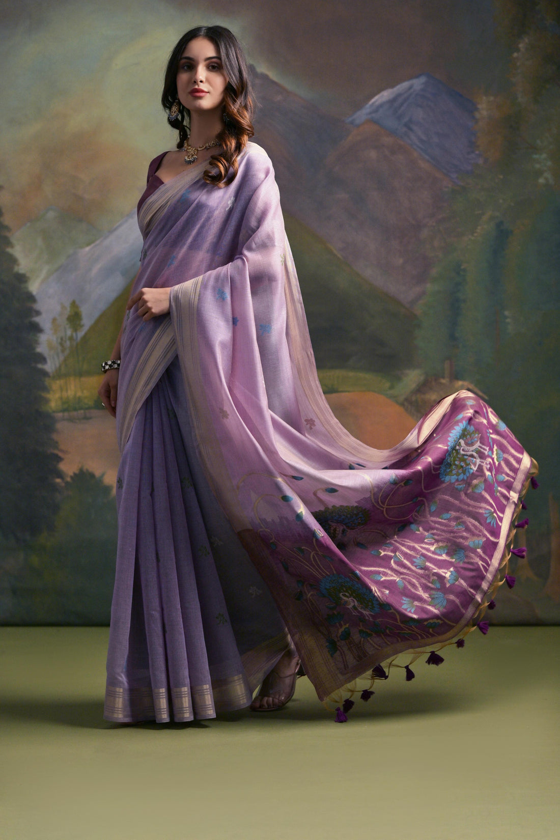 Premium Soft Muga Cotton Levender Saree
