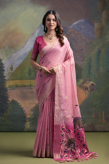 Premium Soft Muga Cotton Pink Saree