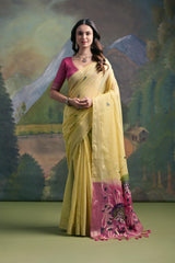Premium Soft Muga Cotton Yellow Saree