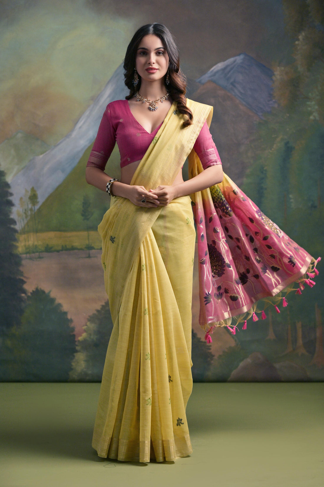 Premium Soft Muga Cotton Yellow Saree