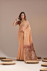 Premium Soft Muga Cotton Peach Saree