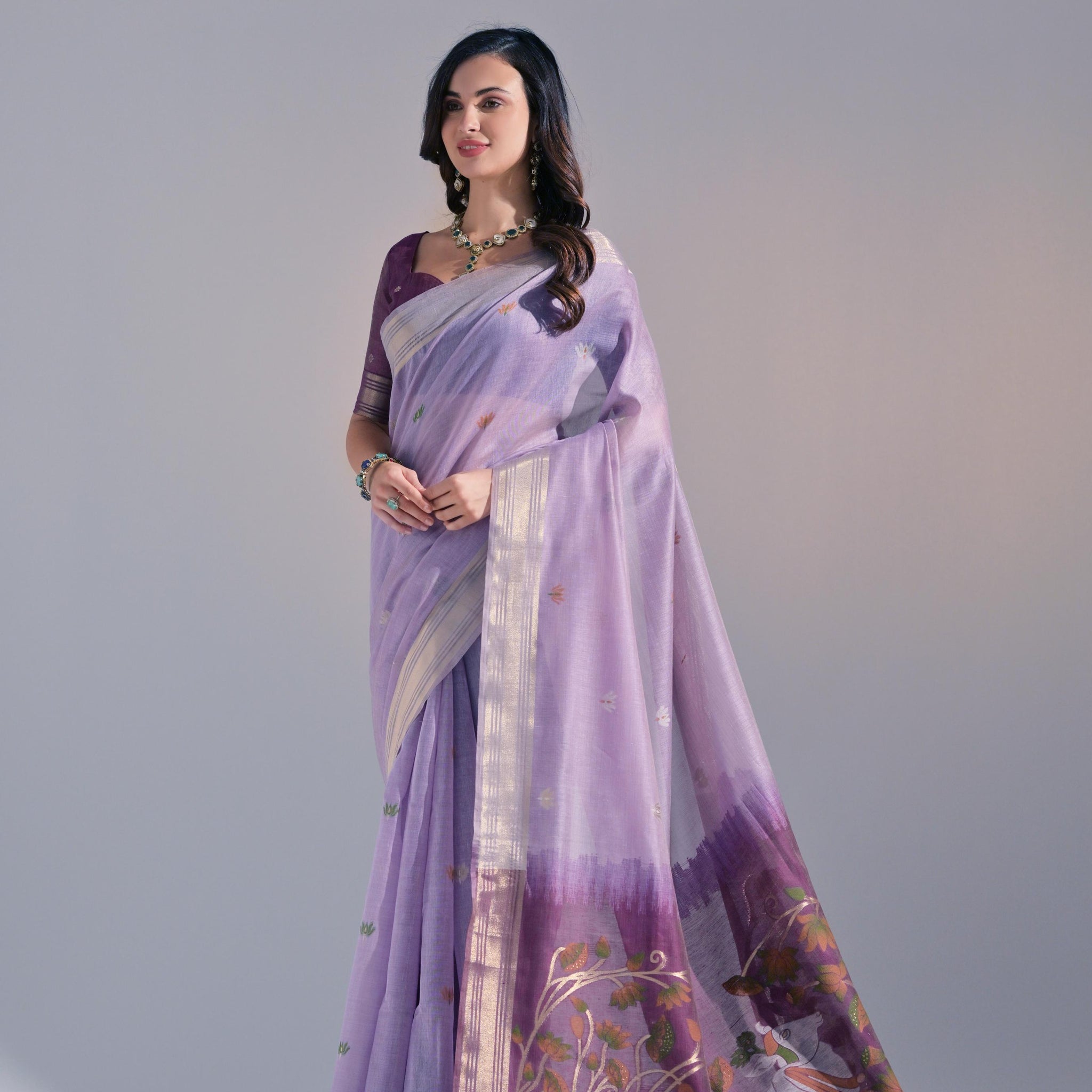 Premium Soft Muga Cotton Levender  Saree