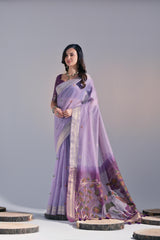 Premium Soft Muga Cotton Levender  Saree