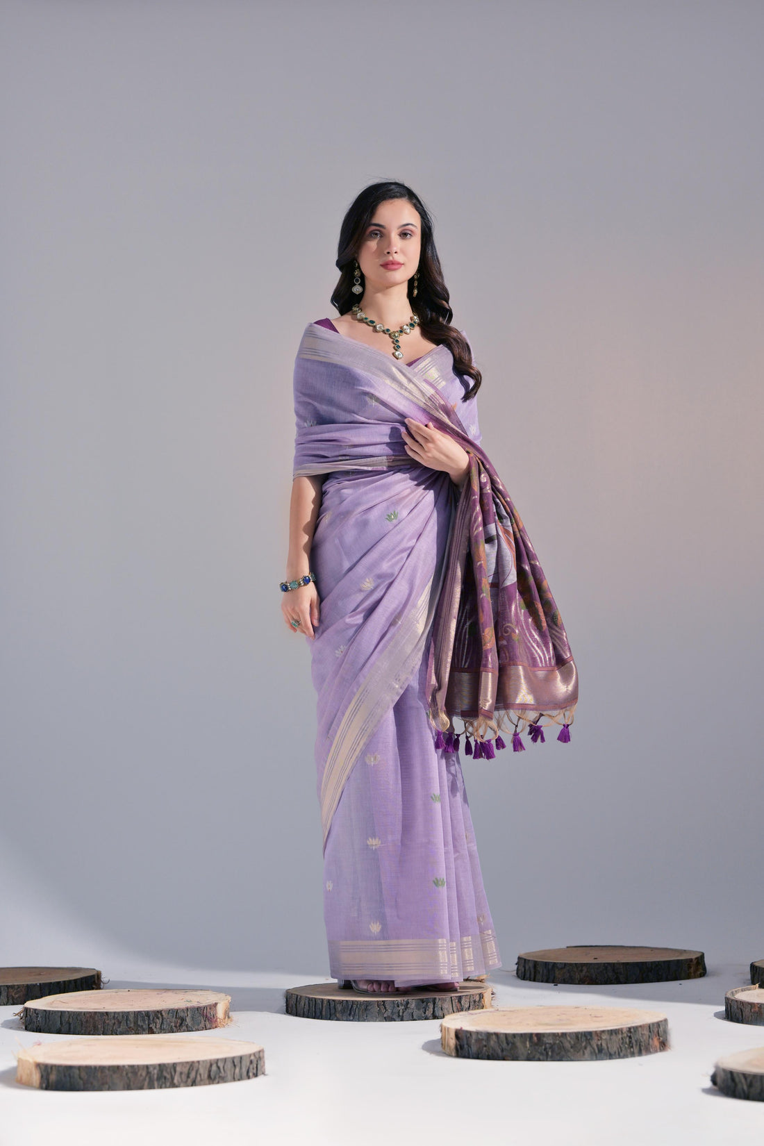 Premium Soft Muga Cotton Levender  Saree