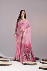Premium Soft Muga Cotton Pink Saree
