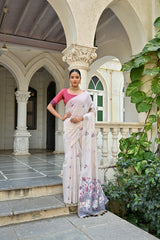Premium Soft Muga Silk White & Pink Blouse