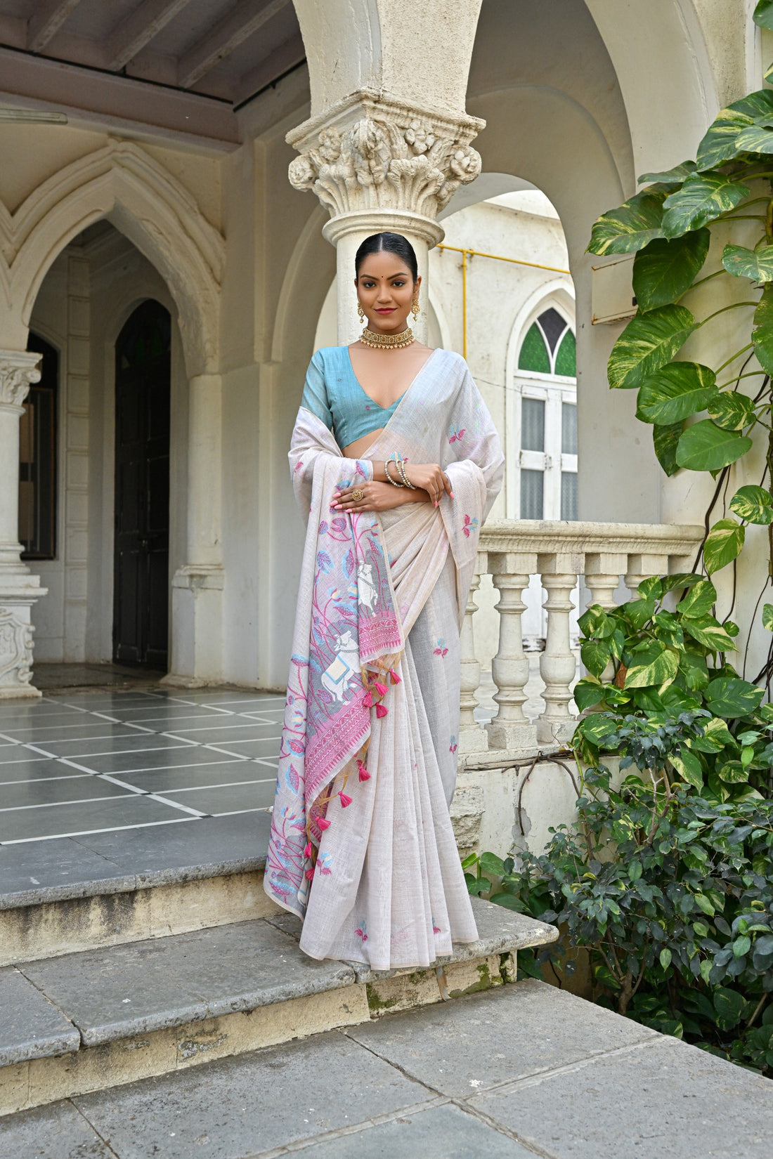 Premium Soft Muga Cotton Sky   Saree