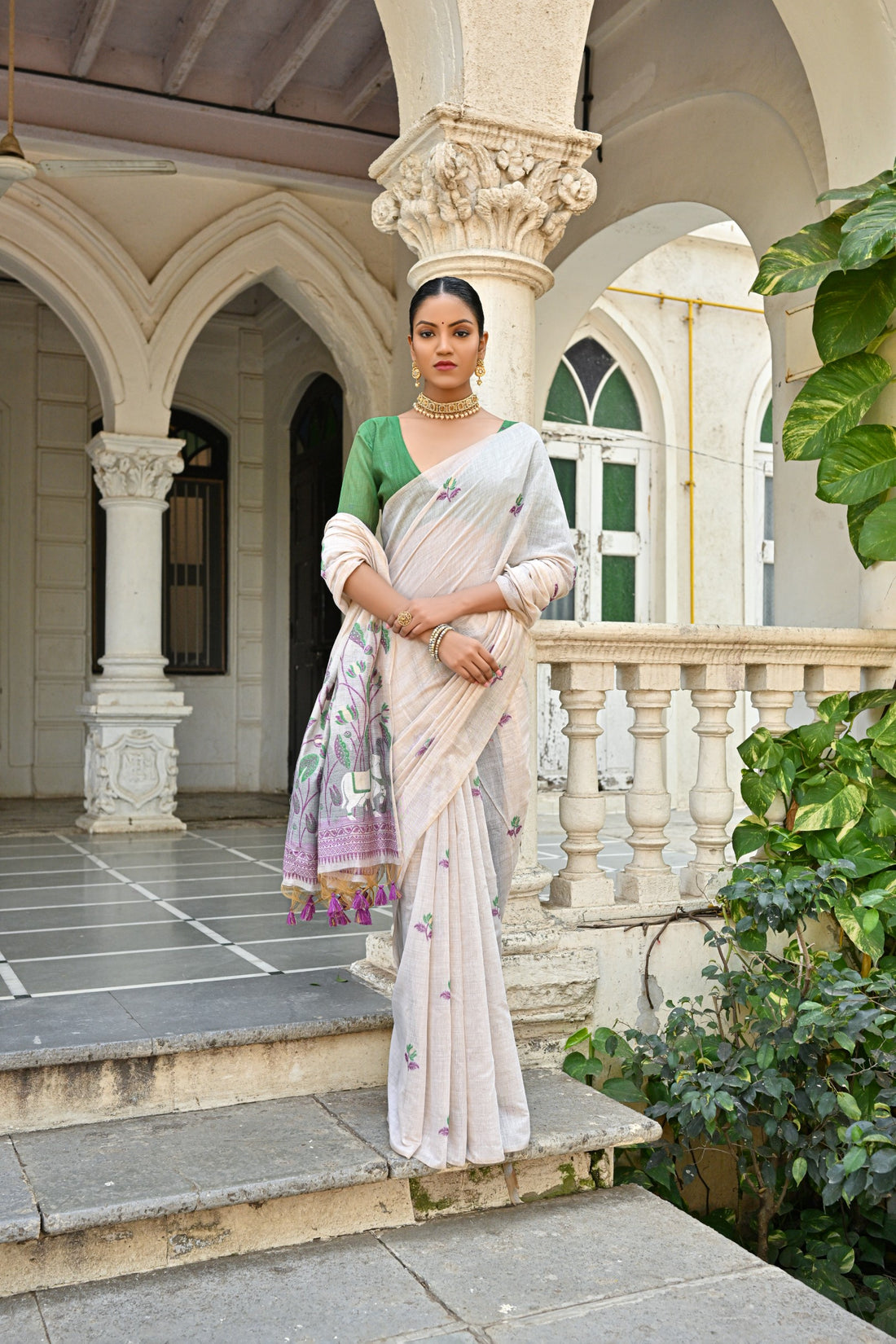 Premium Soft Muga Cotton Green Saree