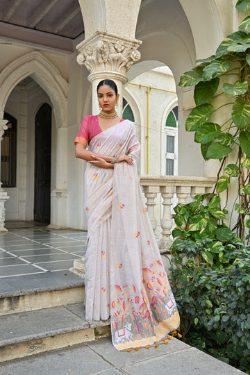 Premium Soft Muga Cotton Peach Saree