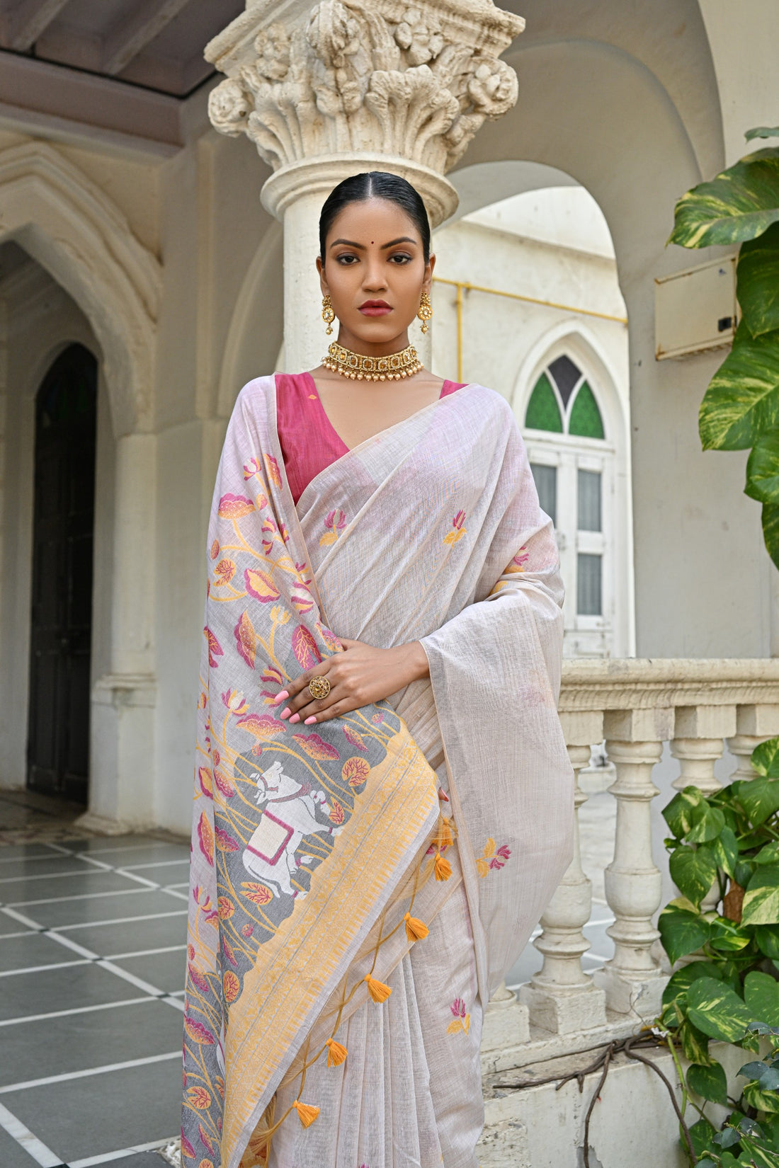 Premium Soft Muga Cotton Peach Saree