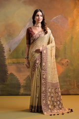 Premium Soft Muga Cotton Cream Saree
