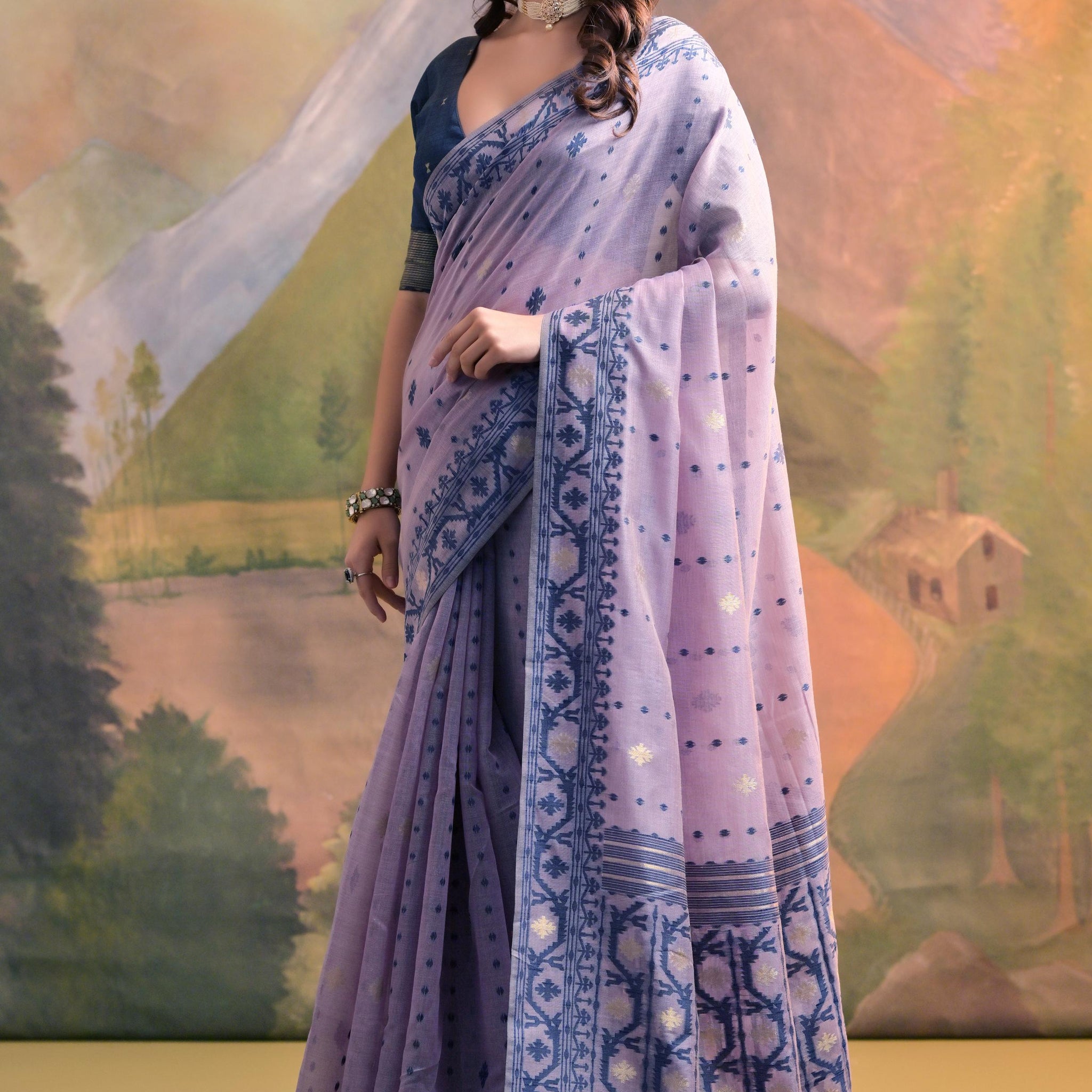 Premium Soft Muga Cotton Levender Saree