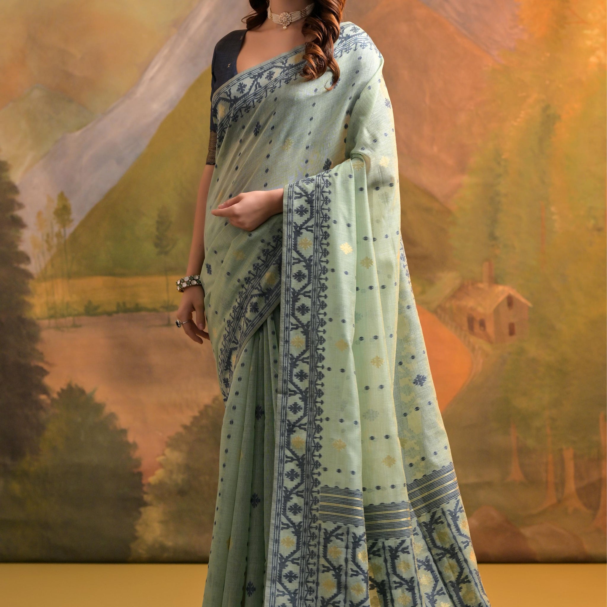 Premium Soft Muga Cotton C Green Saree